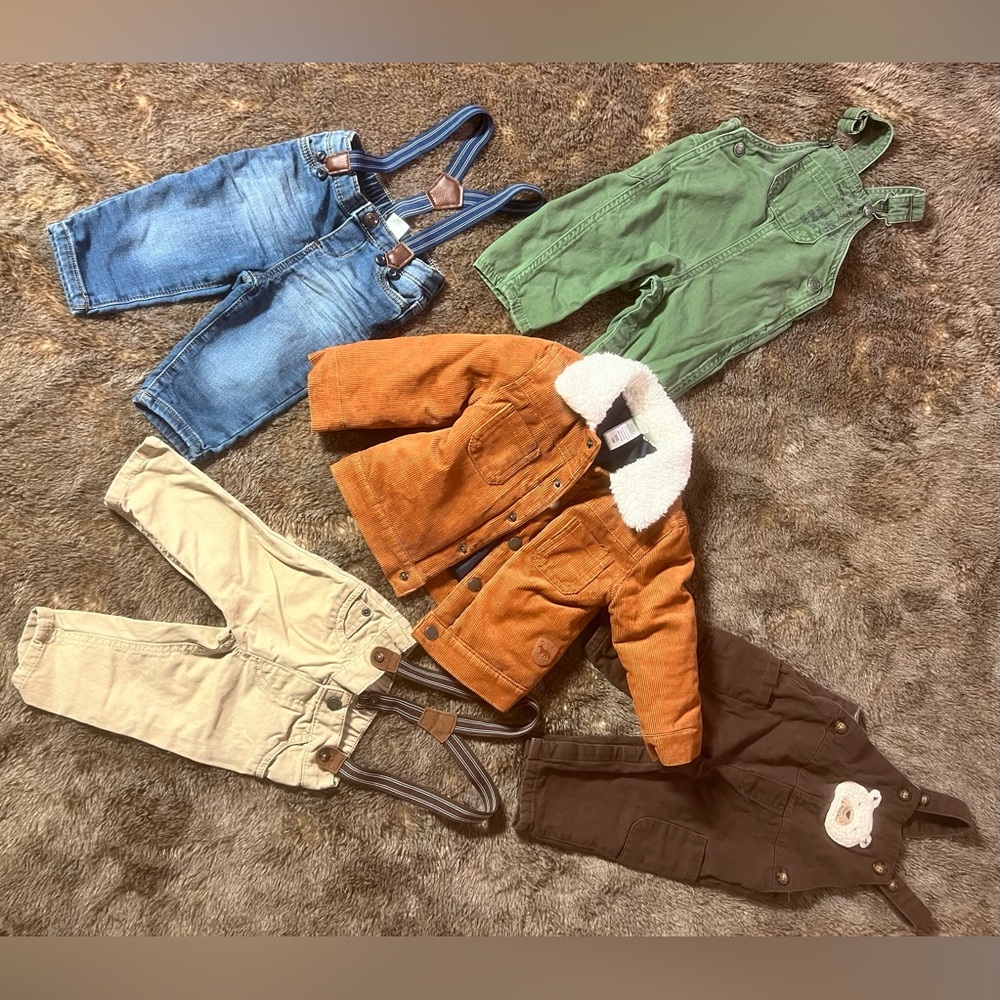 6 Month Baby Lot Of 5 Suspenders Boys Outfit Overalls And One 12 Month Jacket